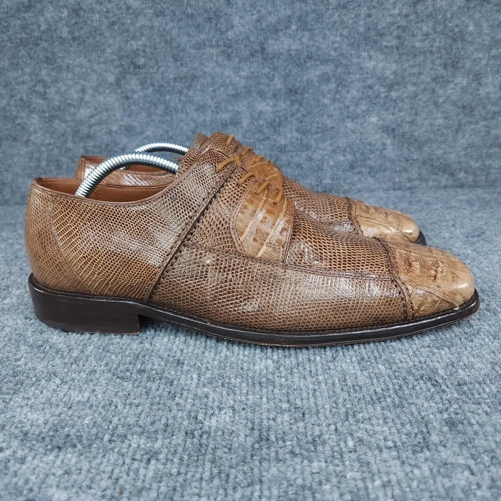 David Eden Shoes Mens Size 9.5 Brown LEX Genuine Crocodile Oxford Dress Cap Toe